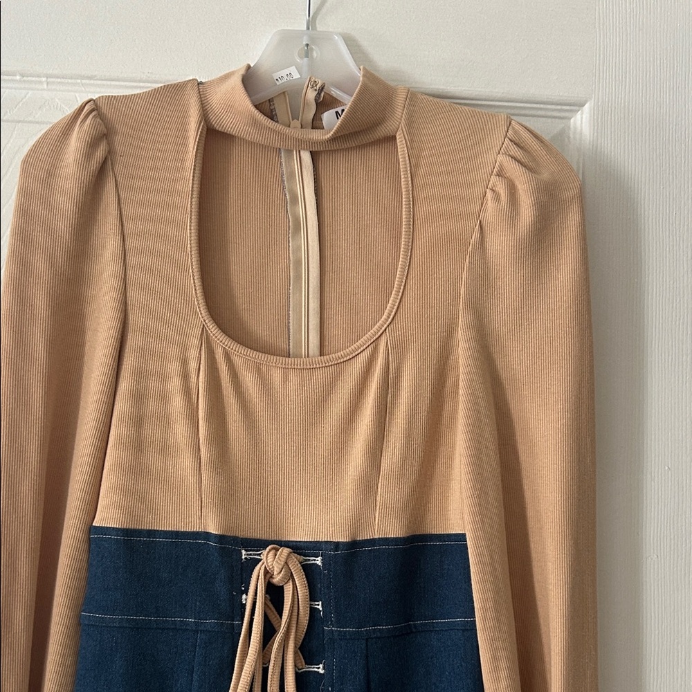 Stylish Tan and Blue Women's Dress - Picture 2 of 4